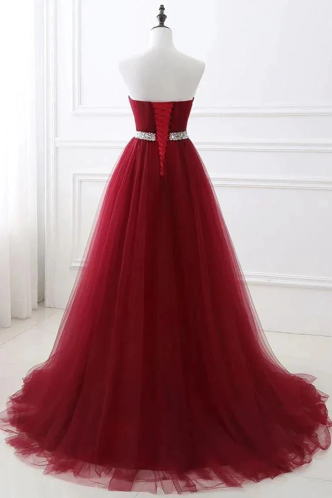 Burgundy Tulle A-line Sweetheart Prom Dress - Image 2