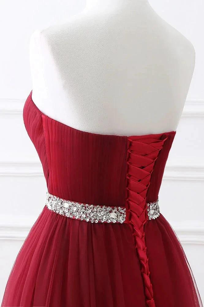 Burgundy Tulle A-line Sweetheart Prom Dress - Image 6