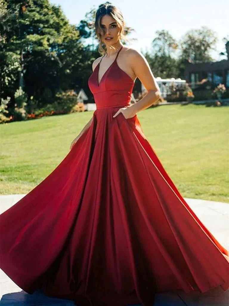 Burgundy V Neck Long Prom Dresses, V Neck Wine Red Long Formal Evening Dresses Y236 - Image 2