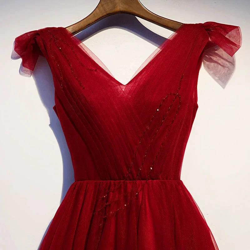 Burgundy v neck tulle short homecoming dress s95 - Image 3