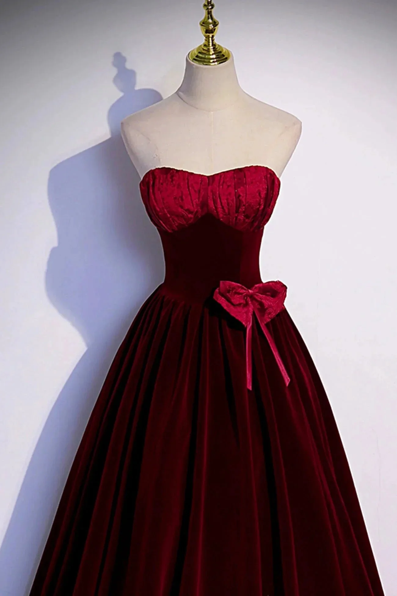 Burgundy velvet long prom dress A-line evening gown s86 - Image 4