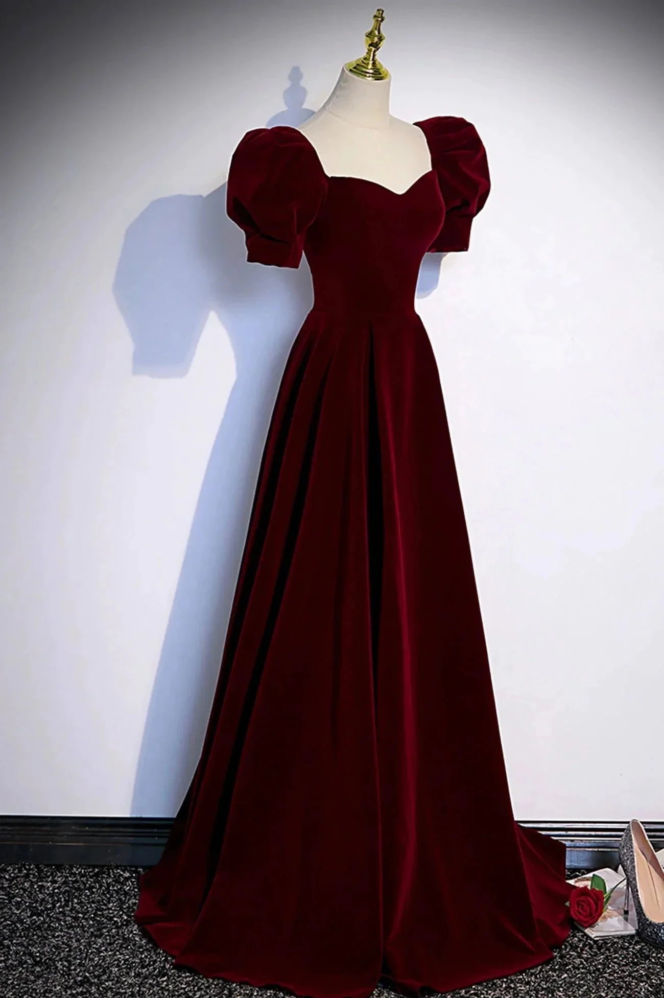 Burgundy velvet long prom dress evening dress  s88 - Image 2