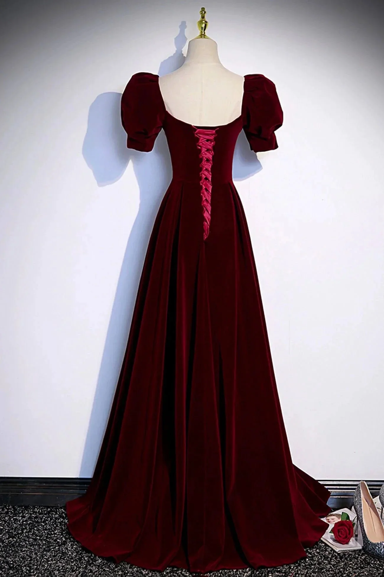 Burgundy velvet long prom dress evening dress  s88 - Image 3
