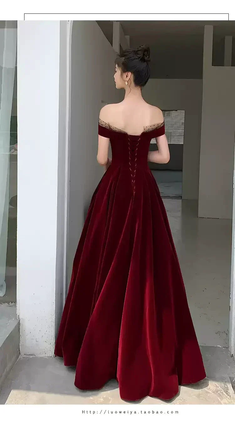 Burgundy Velvet Long Prom Dresses, A-Line Evening Dresses Y1173 - Image 4