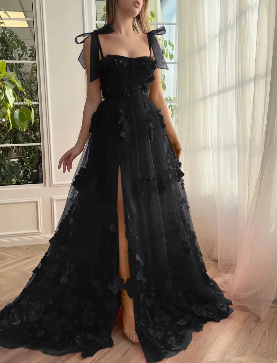 Cameron | Scarlet Lace A-line 3D Flower Long Prom Dress With Slit - Image 5