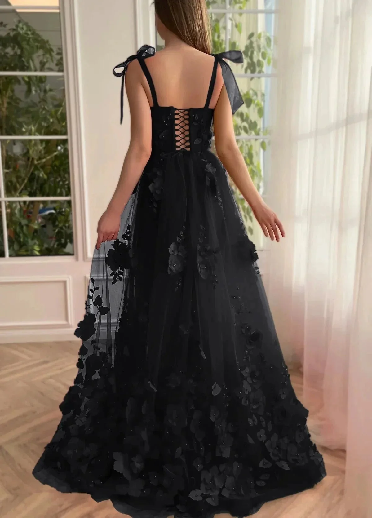 Cameron | Scarlet Lace A-line 3D Flower Long Prom Dress With Slit - Image 6