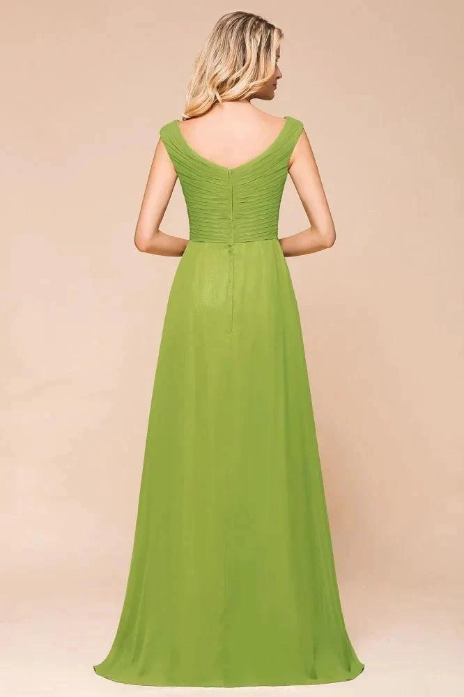 Cap Sleeve Aline Bridesmaid Dress Green Long  Simple Maid of Honor Dress - Image 2