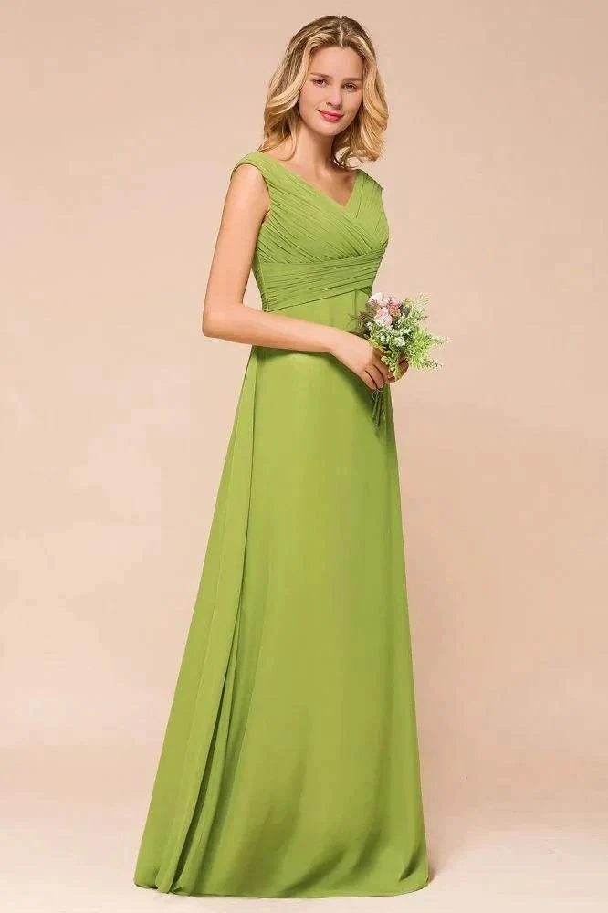 Cap Sleeve Aline Bridesmaid Dress Green Long  Simple Maid of Honor Dress - Image 3