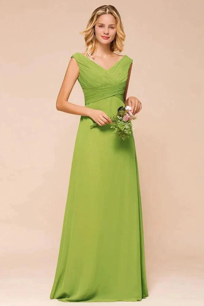 Cap Sleeve Aline Bridesmaid Dress Green Long  Simple Maid of Honor Dress - Image 4
