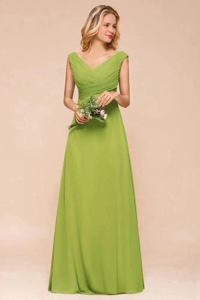 Cap Sleeve Aline Bridesmaid Dress Green Long  Simple Maid of Honor Dress - Image 5