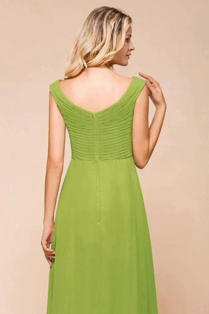 Cap Sleeve Aline Bridesmaid Dress Green Long  Simple Maid of Honor Dress - Image 6