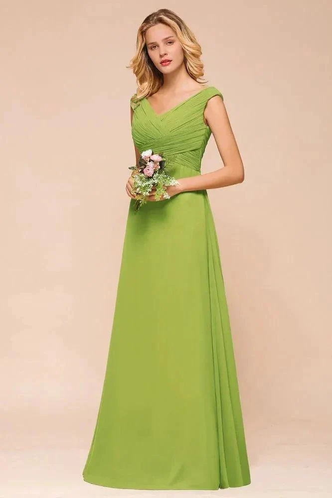 Cap Sleeve Aline Bridesmaid Dress Green Long  Simple Maid of Honor Dress - Image 7