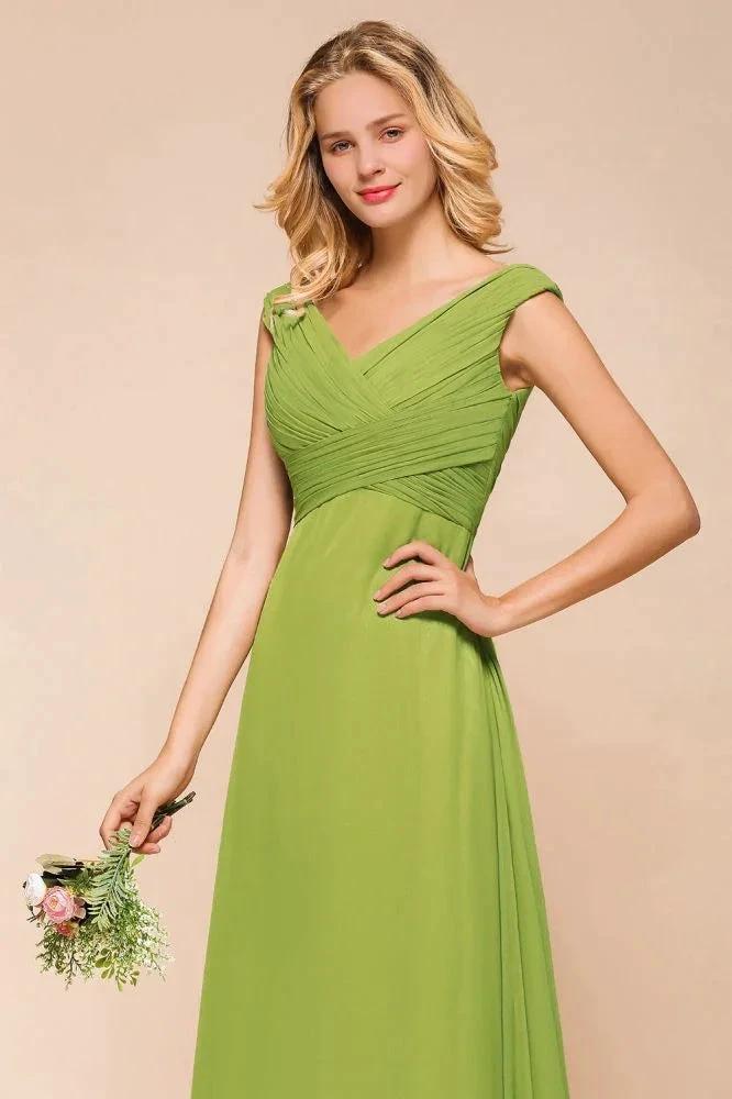 Cap Sleeve Aline Bridesmaid Dress Green Long  Simple Maid of Honor Dress - Image 8