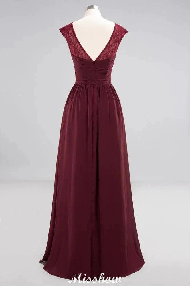 Cap Sleeves Aline Evening Maxi Dress Chiffon Tulle Wedding Party Dress - Image 2