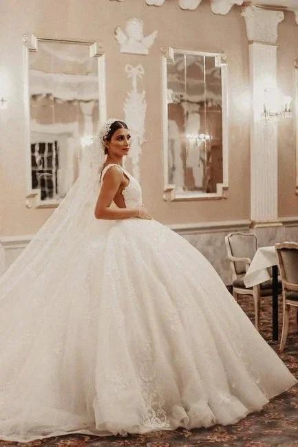 Cap sleeves Ivory Ball Gown Floor length Wedding Dress - Image 2
