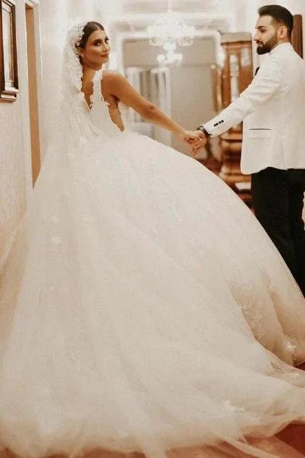 Cap sleeves Ivory Ball Gown Floor length Wedding Dress - Image 3