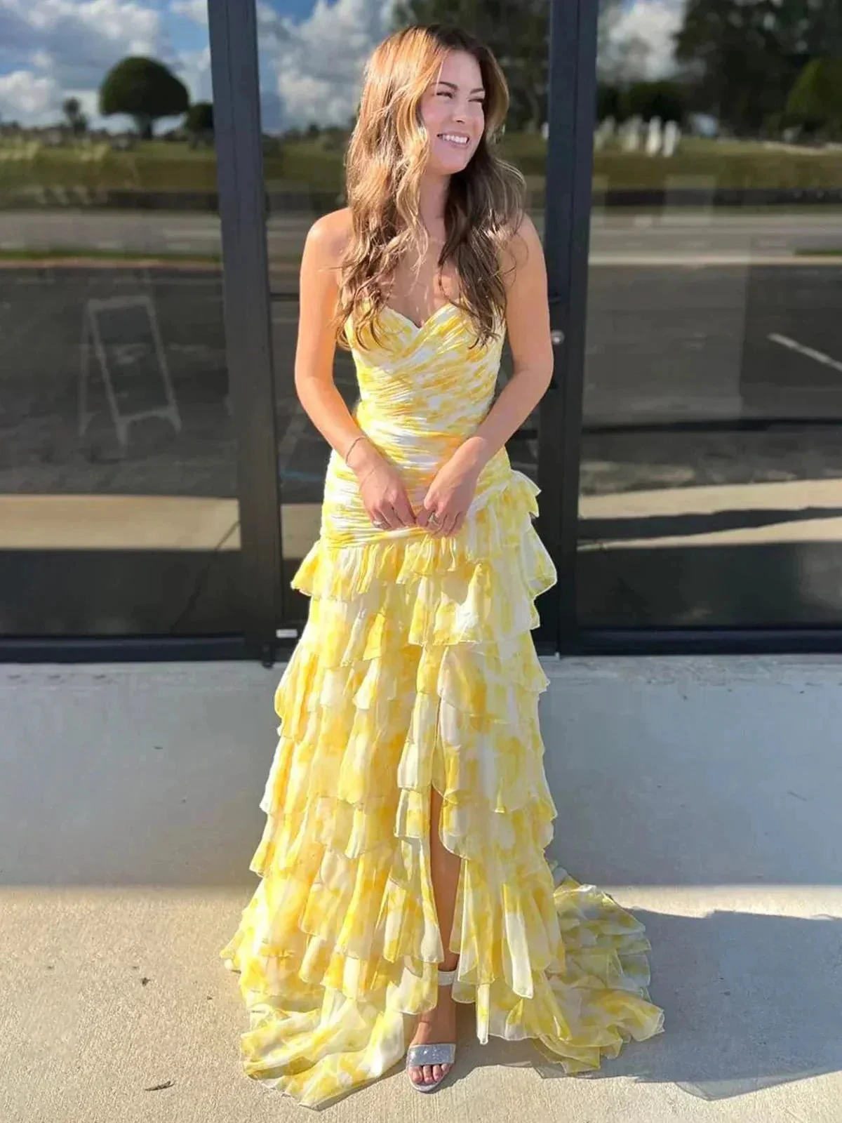 Cassian | Mermaid Sweetheart Printed Chiffon Long Prom Dresses with Slit - Image 2