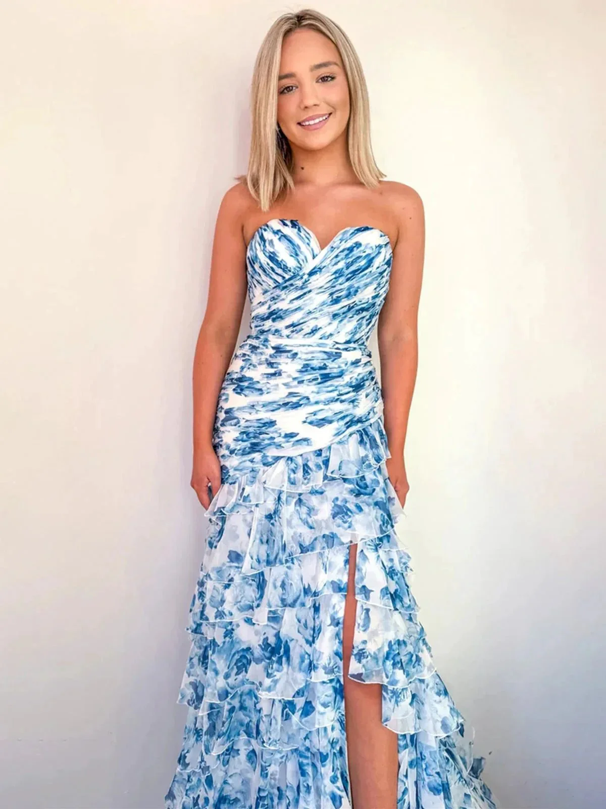 Cassian | Mermaid Sweetheart Printed Chiffon Long Prom Dresses with Slit - Image 6