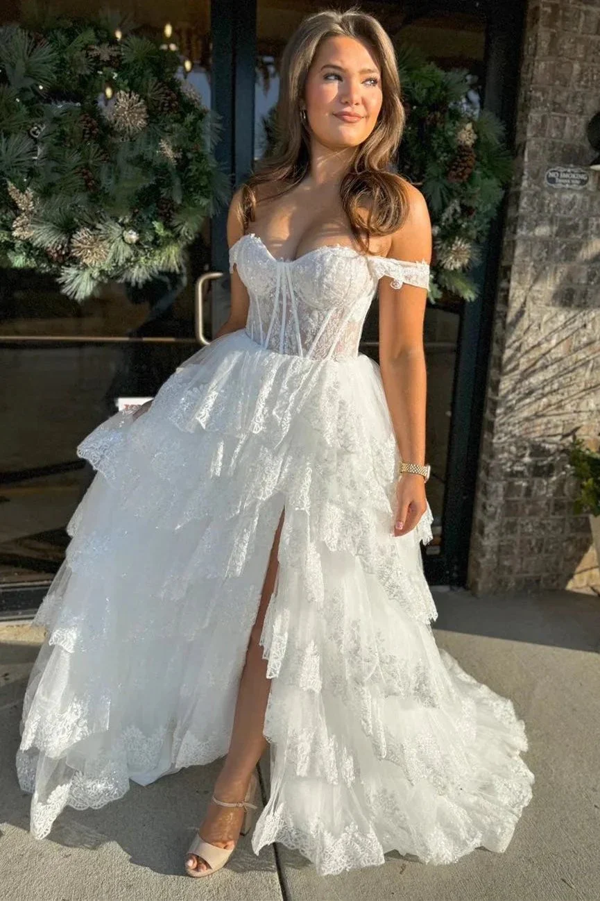 Ceryn | Pink Sequin Appliques Off-the-Shoulder Ruffle Tiered Long Gown - Image 7