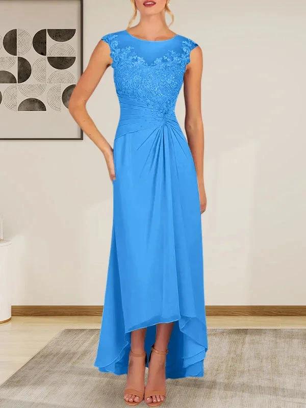 Champagne A-Line Scoop Lace Chiffon Dress - Image 11