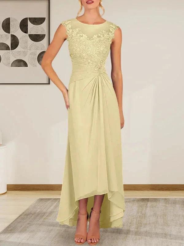 Champagne A-Line Scoop Lace Chiffon Dress - Image 14
