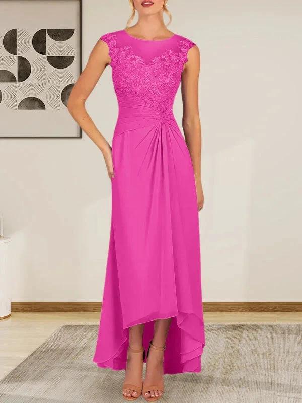 Champagne A-Line Scoop Lace Chiffon Dress - Image 19