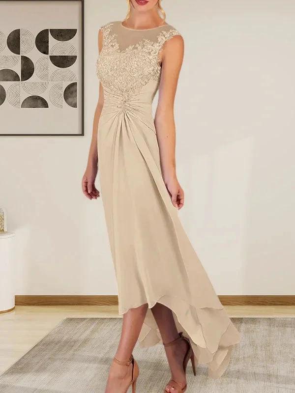 Champagne A-Line Scoop Lace Chiffon Dress - Image 2