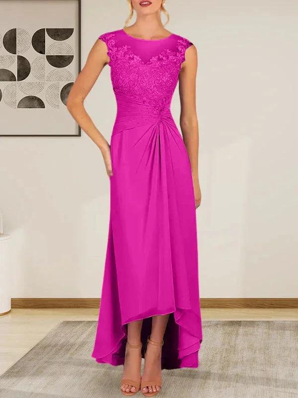 Champagne A-Line Scoop Lace Chiffon Dress - Image 22
