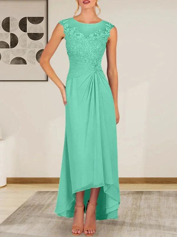 Champagne A-Line Scoop Lace Chiffon Dress - Image 28