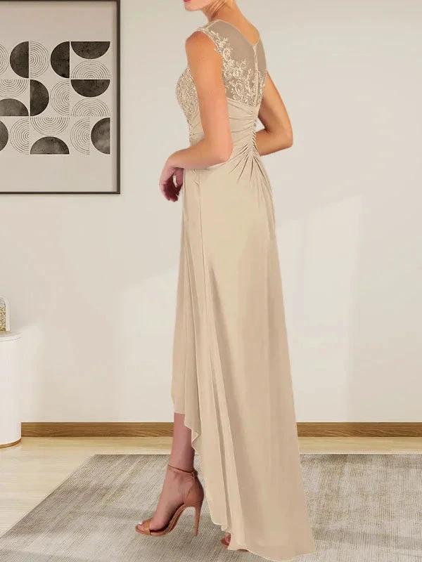 Champagne A-Line Scoop Lace Chiffon Dress - Image 3