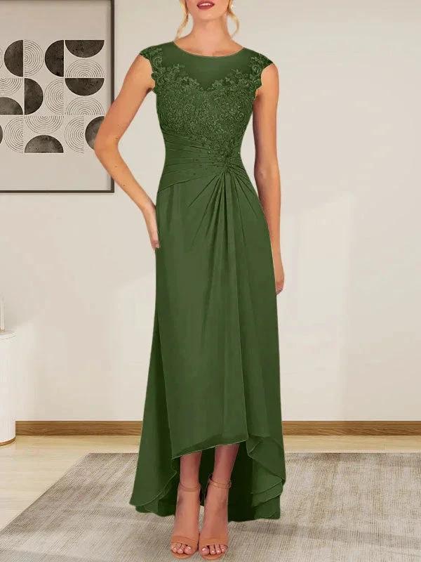 Champagne A-Line Scoop Lace Chiffon Dress - Image 31