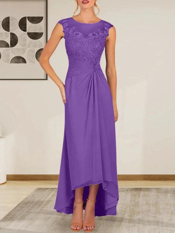 Champagne A-Line Scoop Lace Chiffon Dress - Image 35