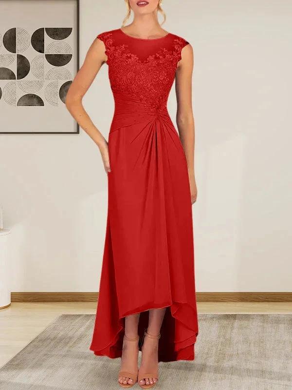 Champagne A-Line Scoop Lace Chiffon Dress - Image 36