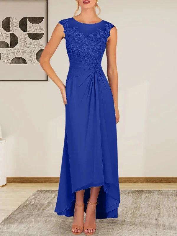 Champagne A-Line Scoop Lace Chiffon Dress - Image 37