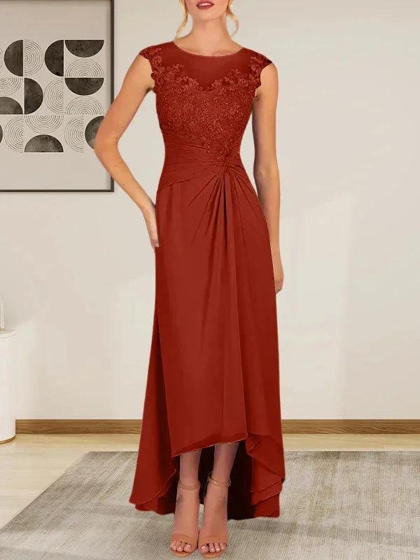 Champagne A-Line Scoop Lace Chiffon Dress - Image 38