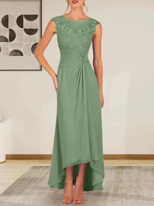 Champagne A-Line Scoop Lace Chiffon Dress - Image 39