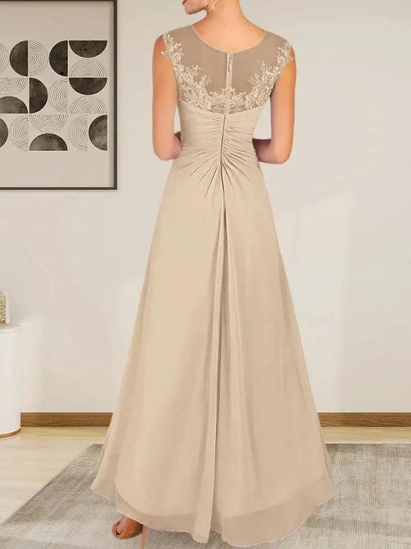 Champagne A-Line Scoop Lace Chiffon Dress - Image 4