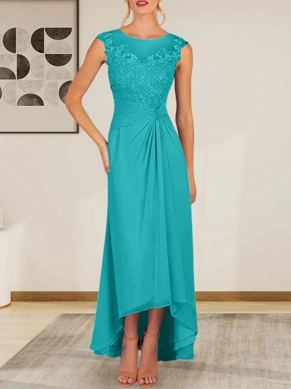 Champagne A-Line Scoop Lace Chiffon Dress - Image 42