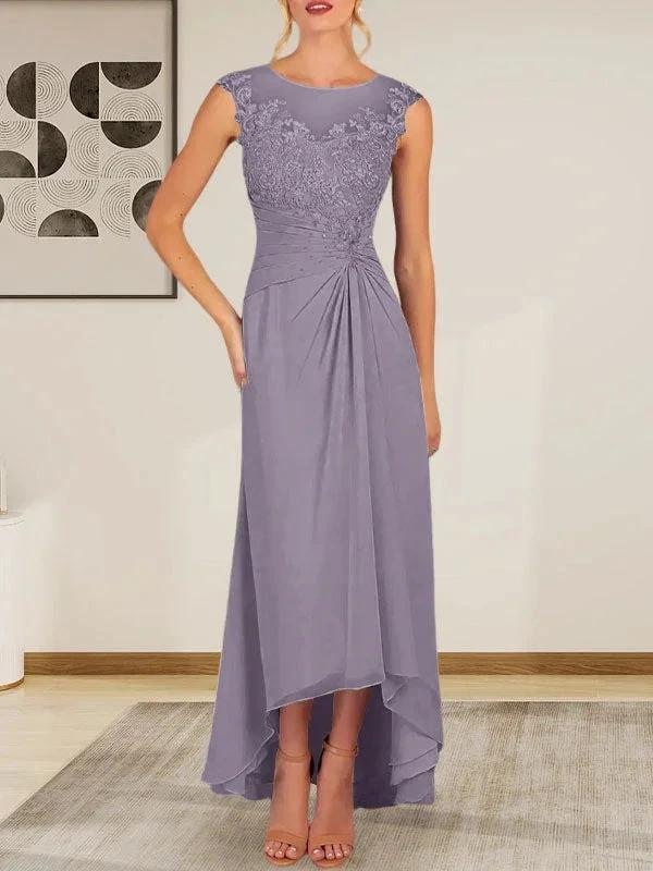 Champagne A-Line Scoop Lace Chiffon Dress - Image 44
