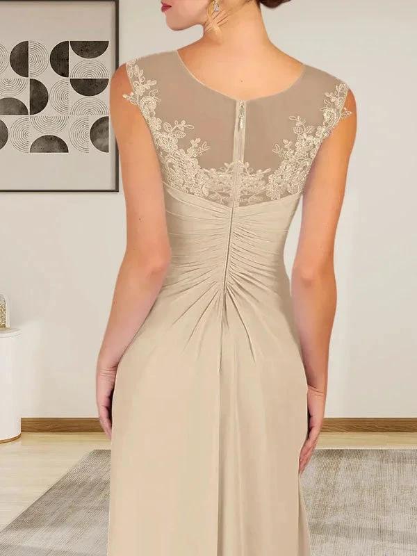 Champagne A-Line Scoop Lace Chiffon Dress - Image 6