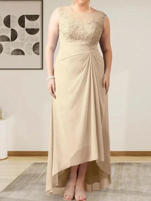 Champagne A-Line Scoop Lace Chiffon Dress - Image 7