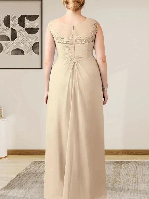 Champagne A-Line Scoop Lace Chiffon Dress - Image 8