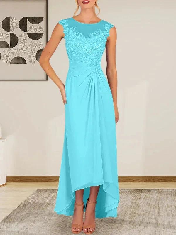 Champagne A-Line Scoop Lace Chiffon Dress - Image 9