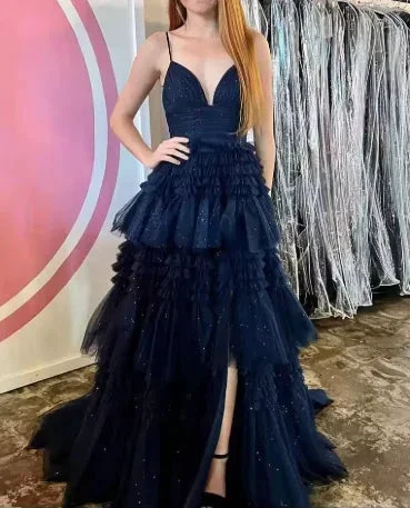 Champagne A-Line Spaghetti Straps Ruffles Formal Evening Dresses Long Prom Dress Y6801 - Image 8