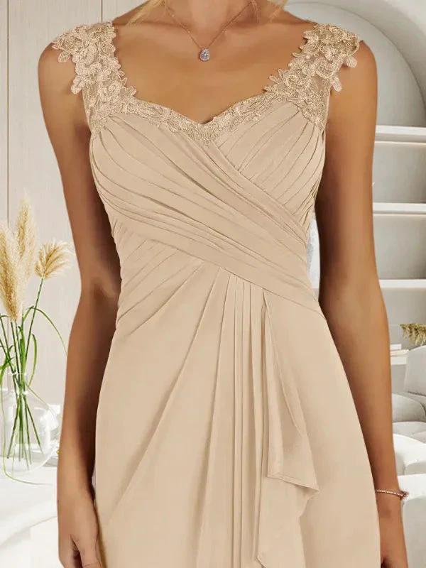 Champagne A-Line Sweetheart Neckline Pleated Mesh Dress - Image 5