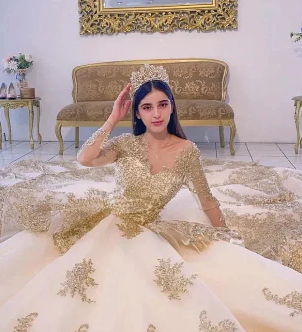 Champagne Ruffle Ball Gowns Quinceanera Dresses Sequin Beading Appliques Long Sleeve Formal Prom Princess Dress Y4952 - Image 3