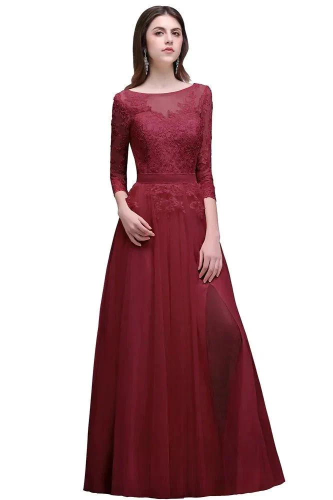 Champagne Scoop A-line Lace Appliques Prom Dress - Image 3
