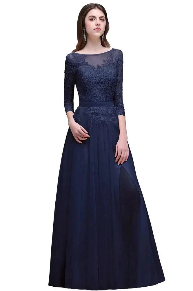 Champagne Scoop A-line Lace Appliques Prom Dress - Image 4
