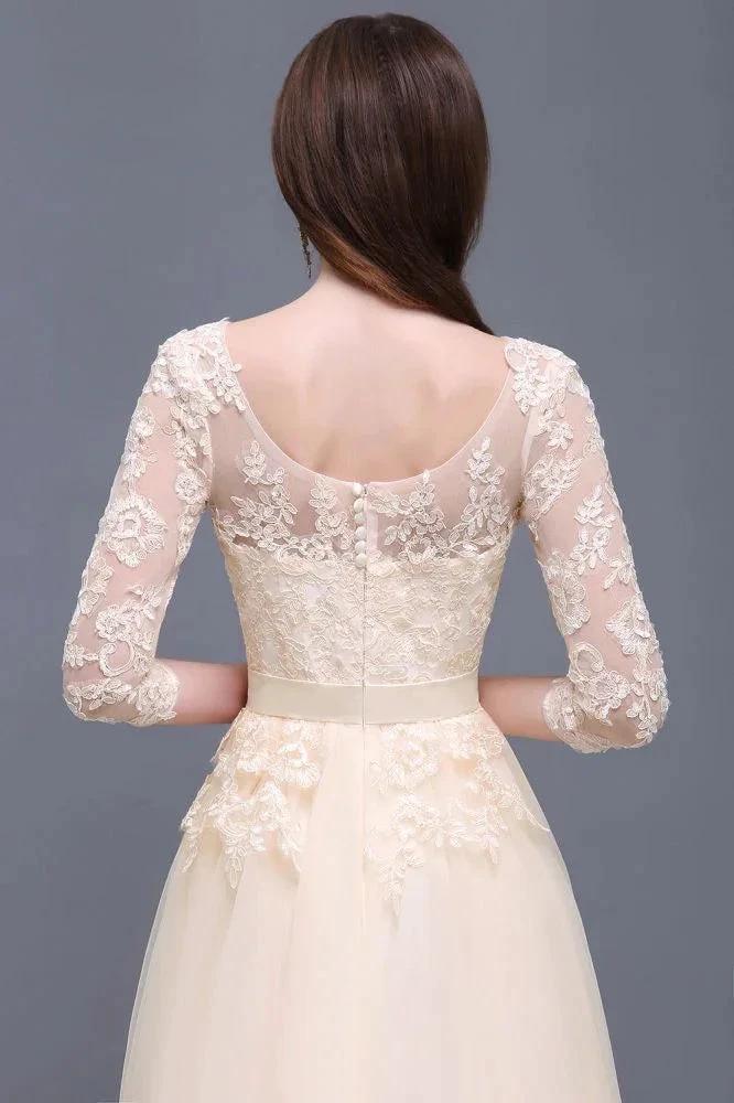 Champagne Scoop A-line Lace Appliques Prom Dress - Image 9