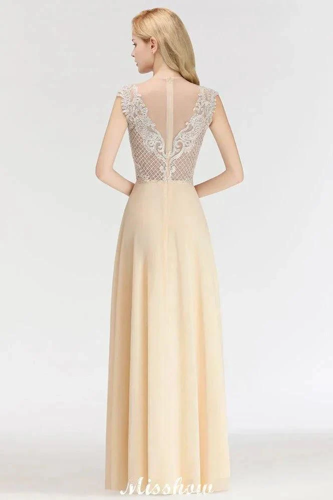 Champagne Sleeveless A-Line Crystal Jewel Bridesmaid Dresses Floor Length Party Dress - Image 2